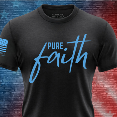 Christian-inspired Pure Faith Women's T-Shirt with a modern patriotic vibe.